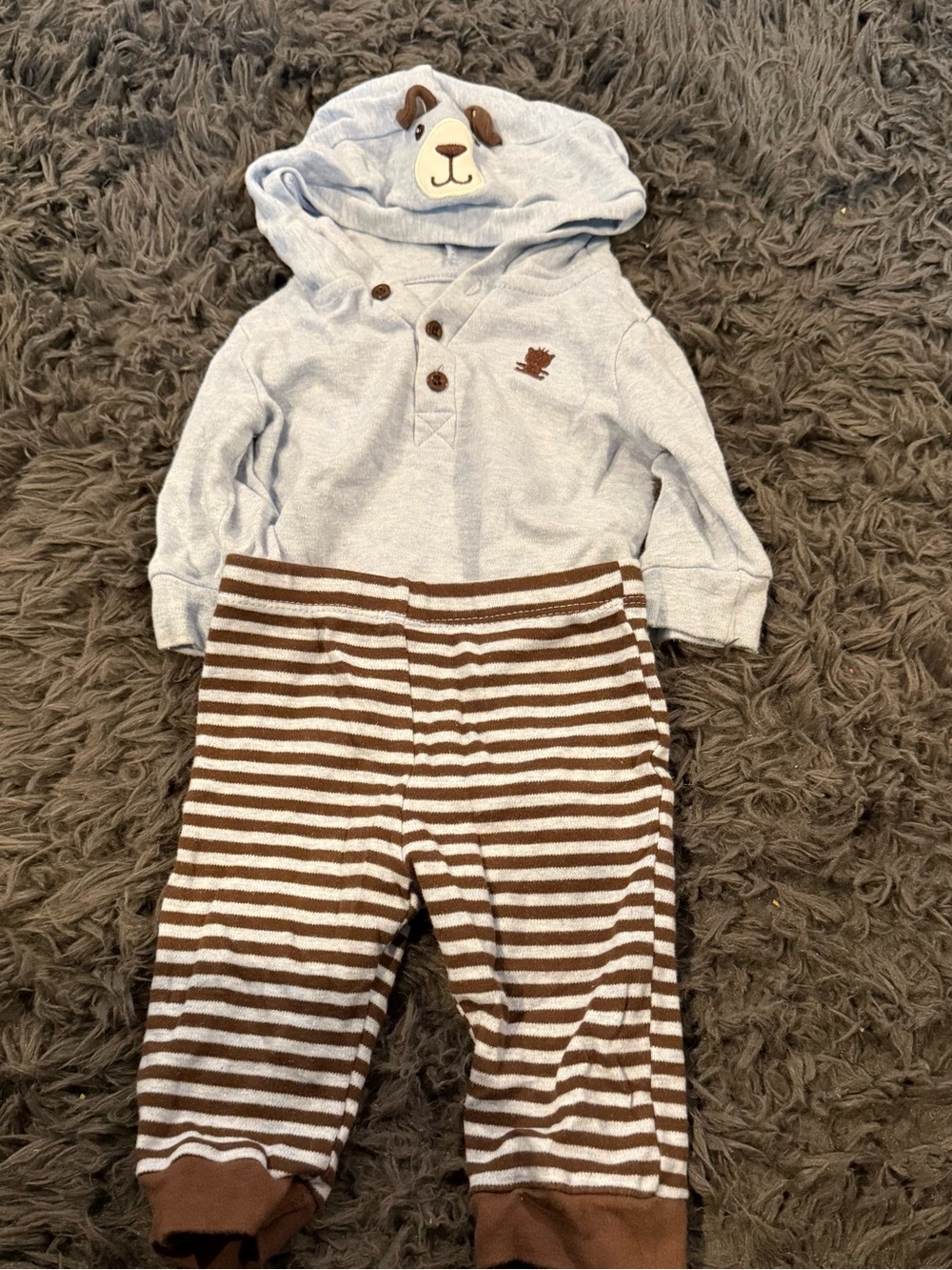 Little Me Light Blue Hoodie & Brown Striped Joggers Set